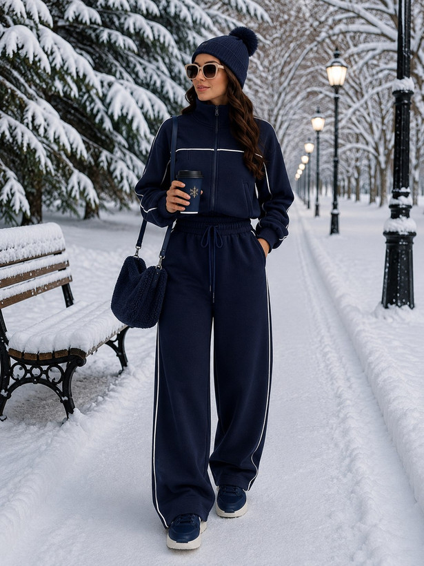 ست دو تیکه سوئیشرت و شلوار دورس داخل کرک مغزی دوزی طرح اویشو